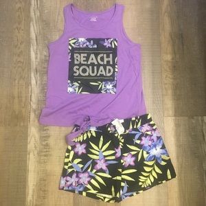 Matching set tank and shorts purple black the children’s place XL/L NWT